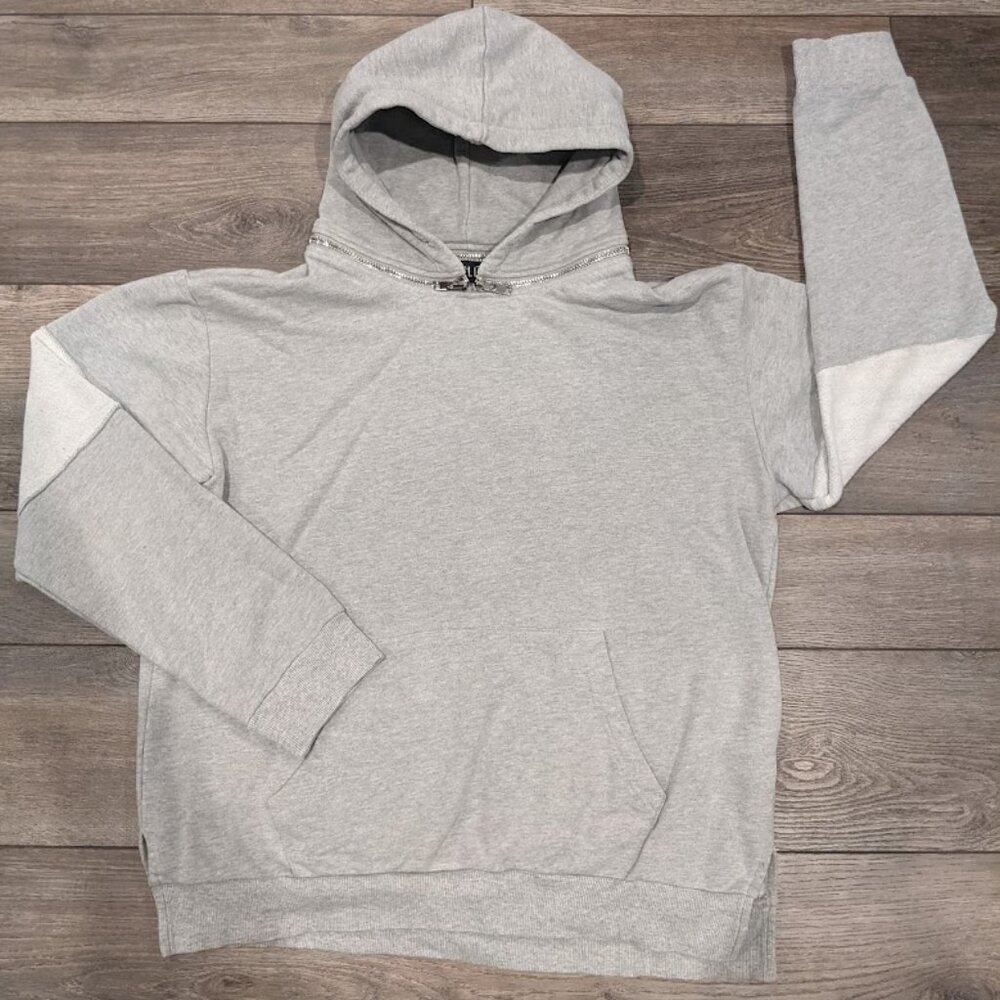 Embellish NYC Pullover Zippered Hood Hoodie Size XXL 2XL Grey & White Y2K Pocket